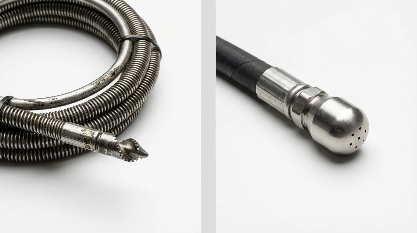 Drain snake cable and hydro jetting nozzle used for drain cleaning in Soquel, CA