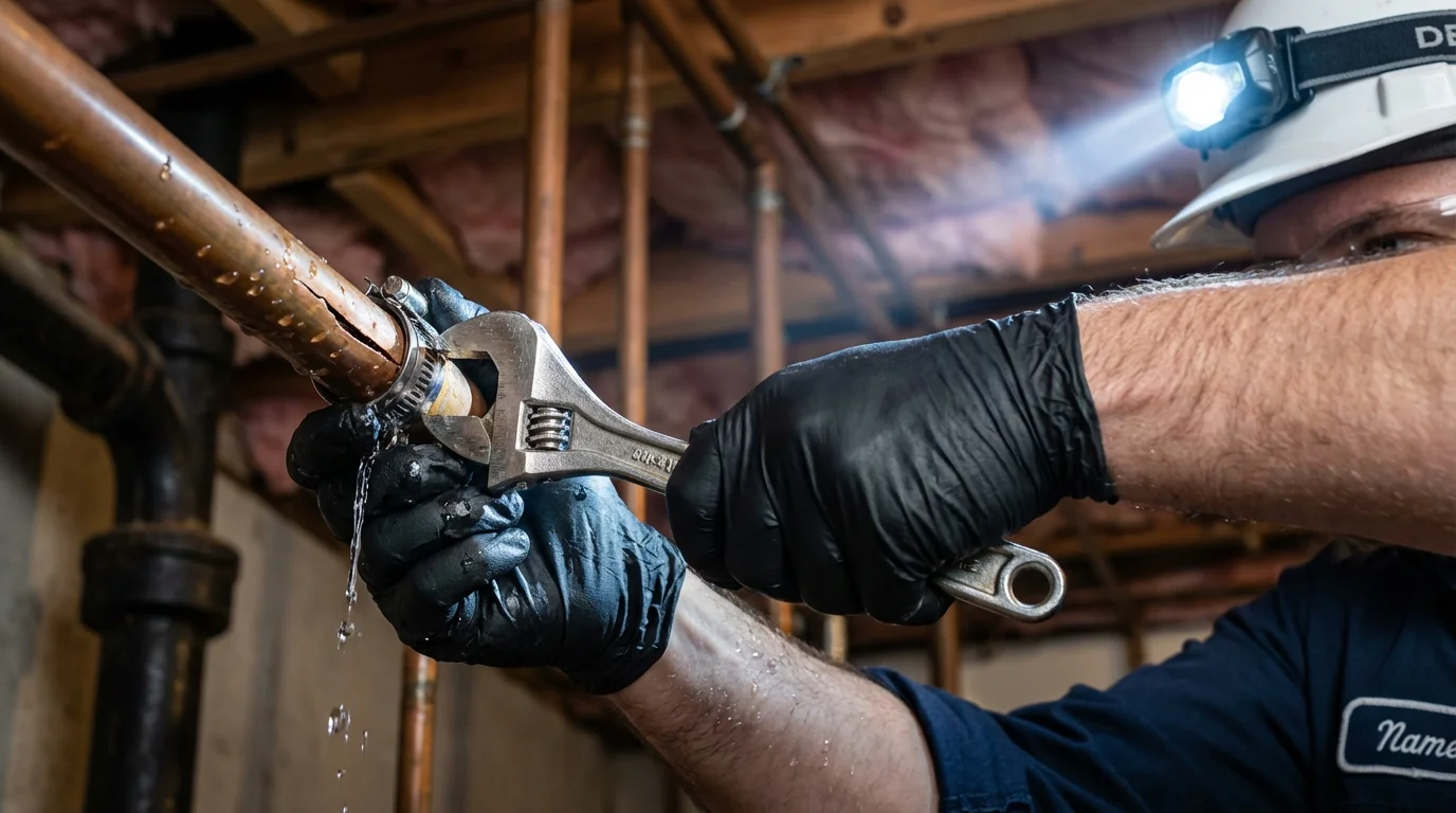 Emergency pipe clamp repair being performed by a Johns Plumbing LLC plumber in Soquel
