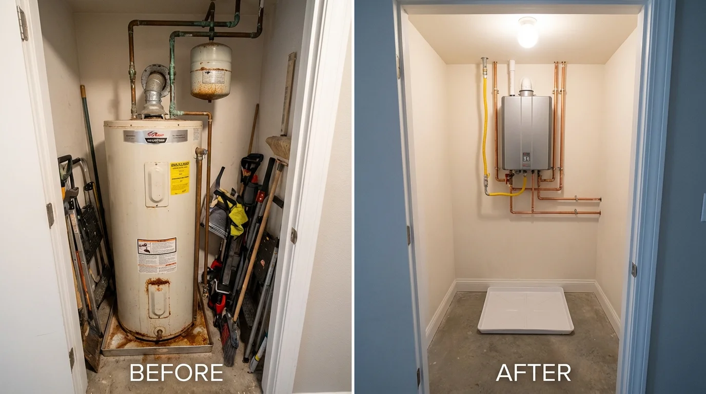 Tank water heater versus wall-mounted tankless unit comparison for Soquel, CA homeowners